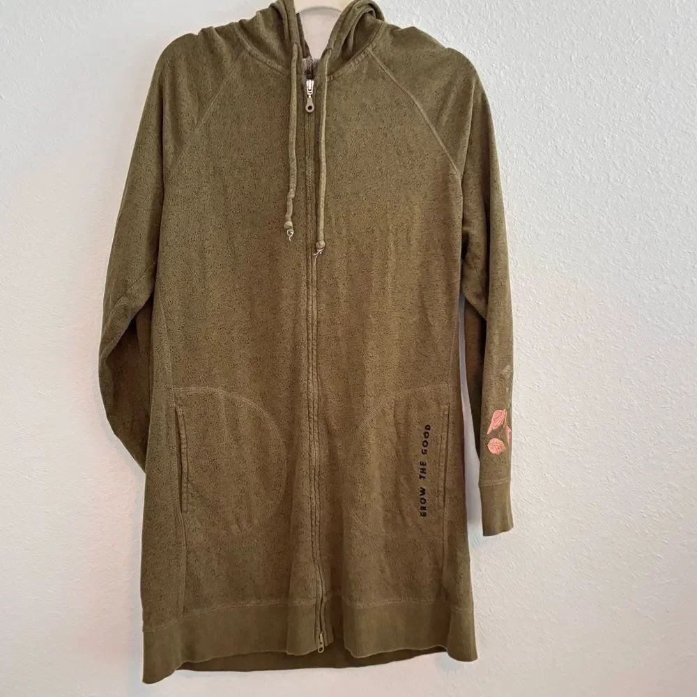 Life Is Good Hooded Long Zipup Sweater Green Women's L